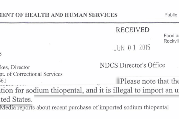 Letter to Nebraska saying lethal injection drugs cannot be imported.