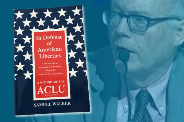 Image of Sam Walker and book "In Defense of American Liberties"