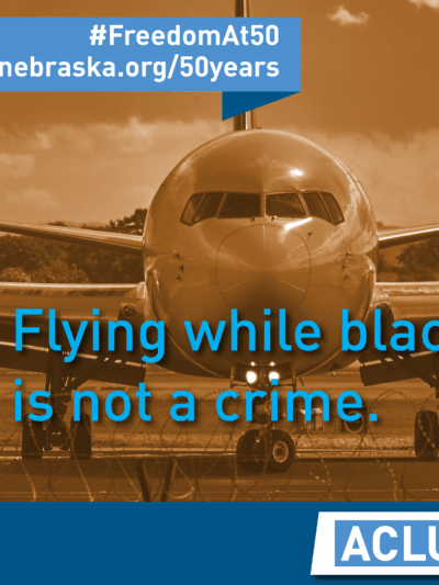 Photo of plane with text "flying while black is not a crime."