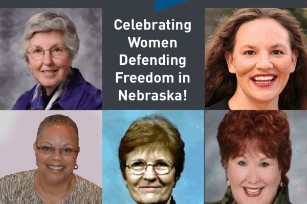 Text: Celebrating Women Defending Freedom in Nebraska
