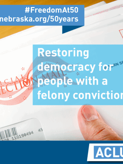 Election mail with text: Restoring democracy for people with a felony conviction