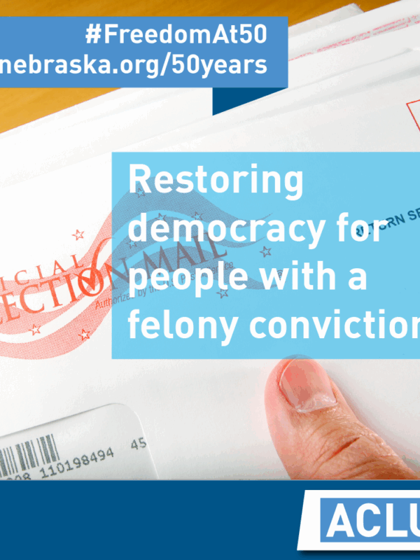 Election mail with text: Restoring democracy for people with a felony conviction