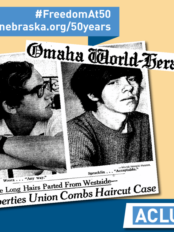 Omaha World Herald Clip with caption "Liberties Unoin Combs Haircut Case"