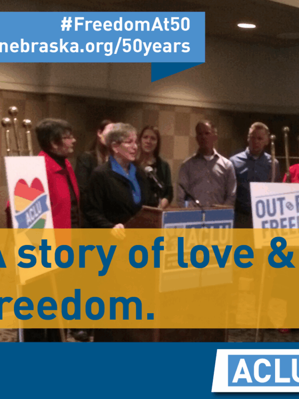 Photo of a press conference with text: a story of love & freedom