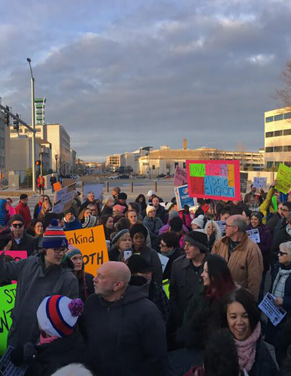Crowd at solidarity rally for immigrants and refugees