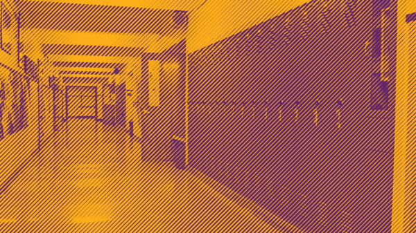 Photo of an empy school hallway