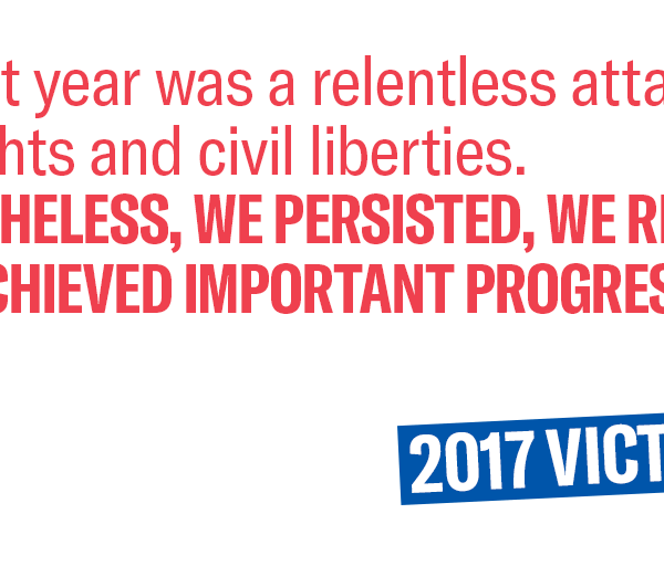 Text: The last year was a relentless attack on civil rights and civil liberties. Nevertheless, we persisted, we resisted, & we achieved important progress. Thank you.