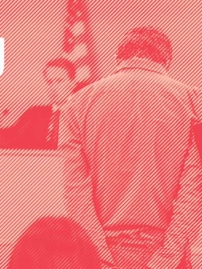 Stylized photo of a handcuffed man in court