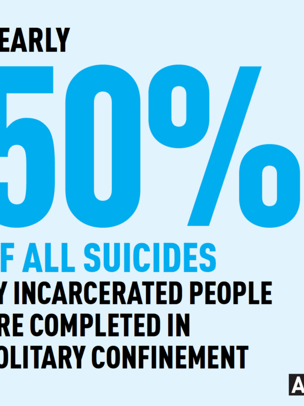 Nearly 50% of all suicides by incarcerated people are completed in solitary confinement.