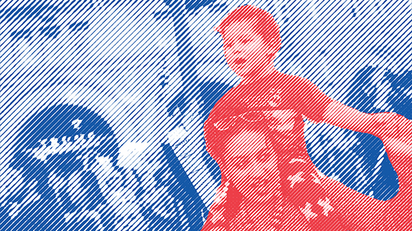 A mother and her child against a stylized background.