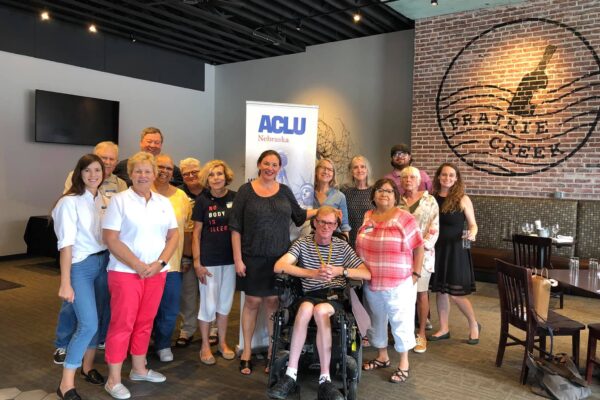 ACLU supporters pose for group photo