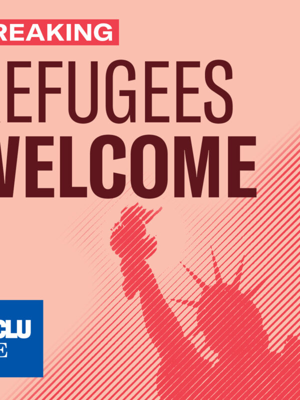 An image showing the Statue of Liberty, reading "Refugees Welcome"