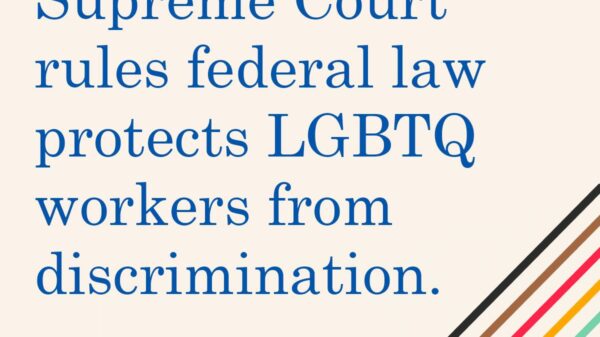 "Victory: Supreme Court rules federal law protects LGBTQ workers from discrimination" written across a pale peach background
