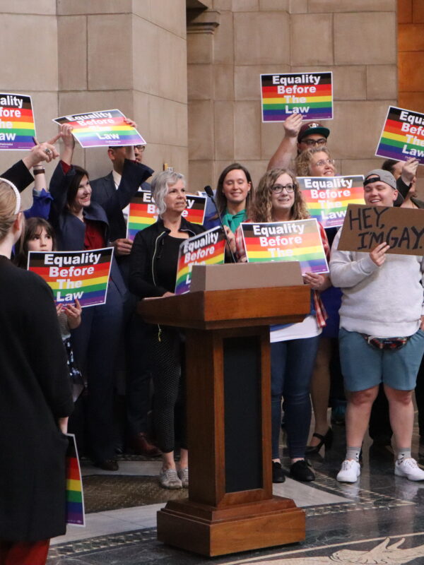 A rally and press conference in support of nondiscrimination protections for LGBTQ workers.