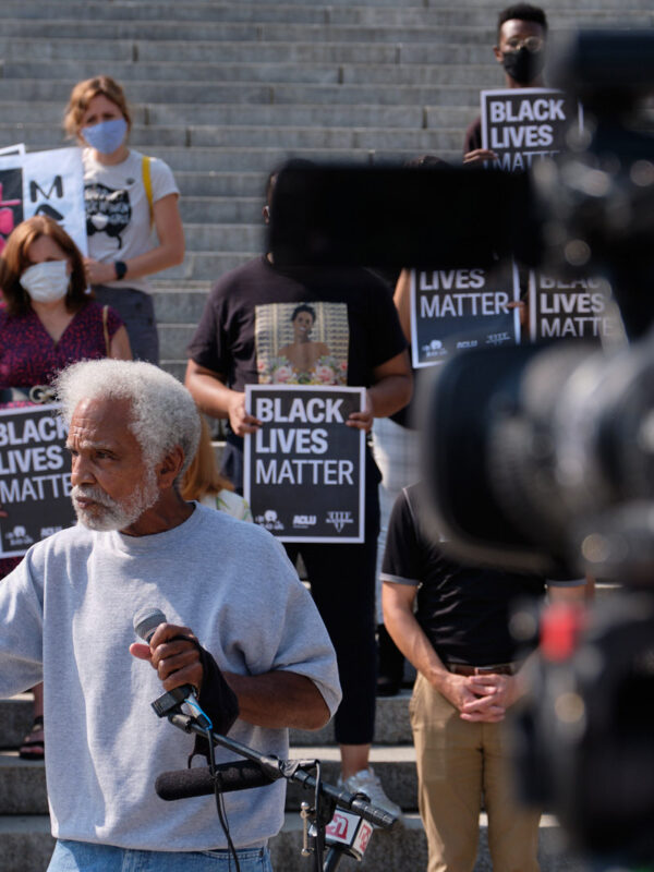 Senator Ernie Chambers speaks at a press conference announcing the special sesison.