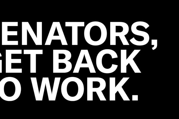 A graphic listing partners that are telling state senators to get back to work.