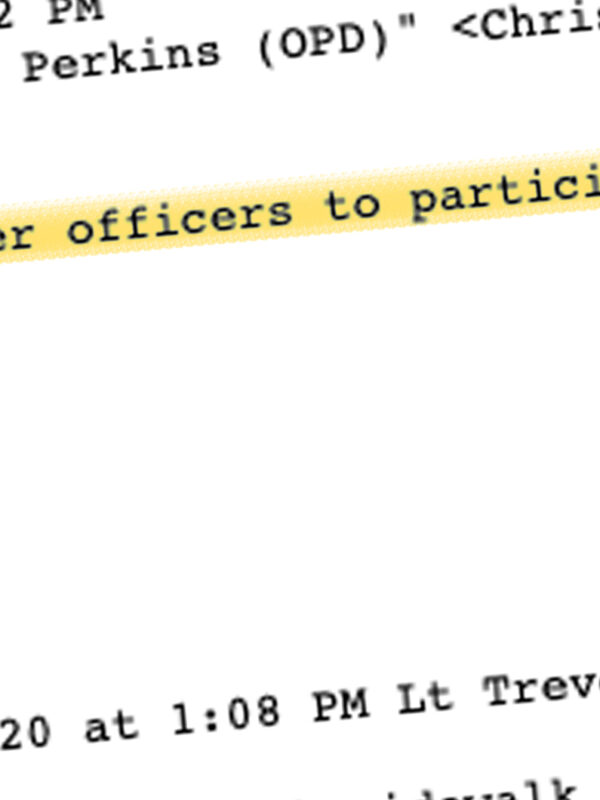 An excerpt of a highlighted email reading "I need two undercover officers to participate in this event"