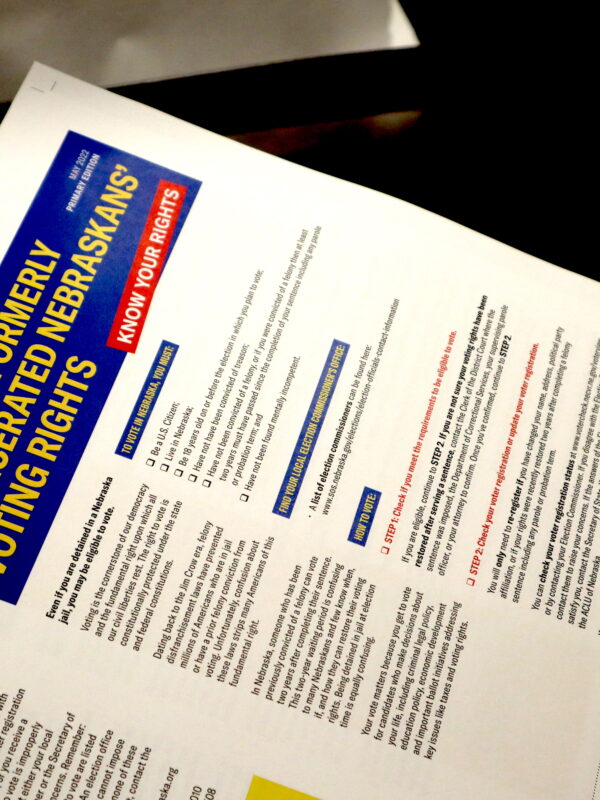 Voting rights forms sit at a print shop in Lincoln.