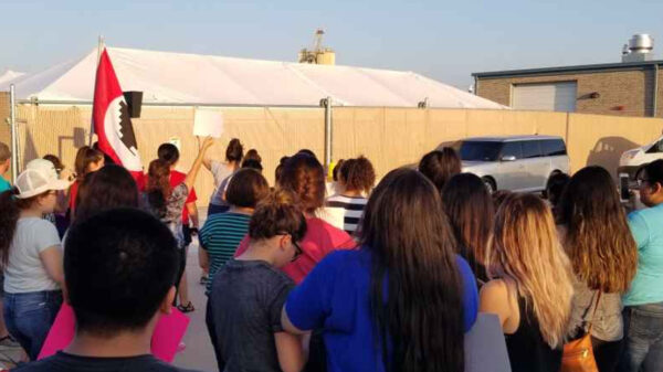 Dozens of detainees were held in a tent the night following the raid. Photo courtesy José Jiménez, Nebraska Appleseed.