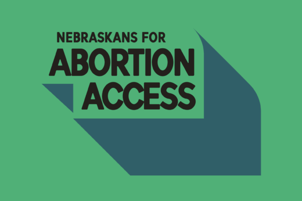 Nebraskans for Abortion Access logo with black text and a green drop shadow.