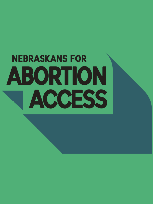 Nebraskans for Abortion Access logo with black text and a green drop shadow.