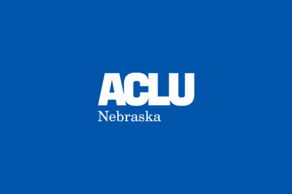 A blue graphic with the ACLU of Nebraska logo in the center