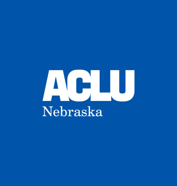 A blue graphic with the ACLU of Nebraska logo in the center
