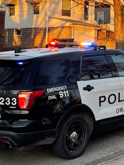 Omaha Police respond to a fallen tree near 43rd & Davenport. Courtesy Declan Martin, Wikimedia Commons.