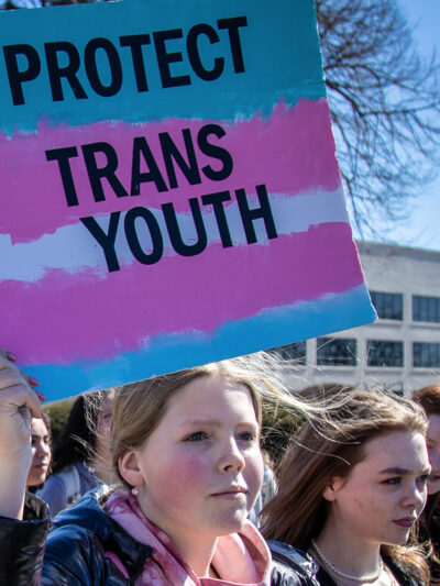 Des Moines high school students walk out of class in a demonstration against anti-trans legislation. Photo courtesy Phil Roeder.