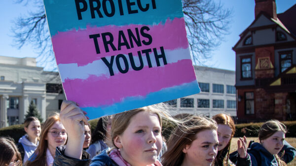 Des Moines high school students walk out of class in a demonstration against anti-trans legislation. Photo courtesy Phil Roeder.