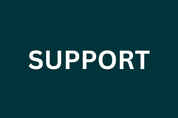 Green box with white text that reads support