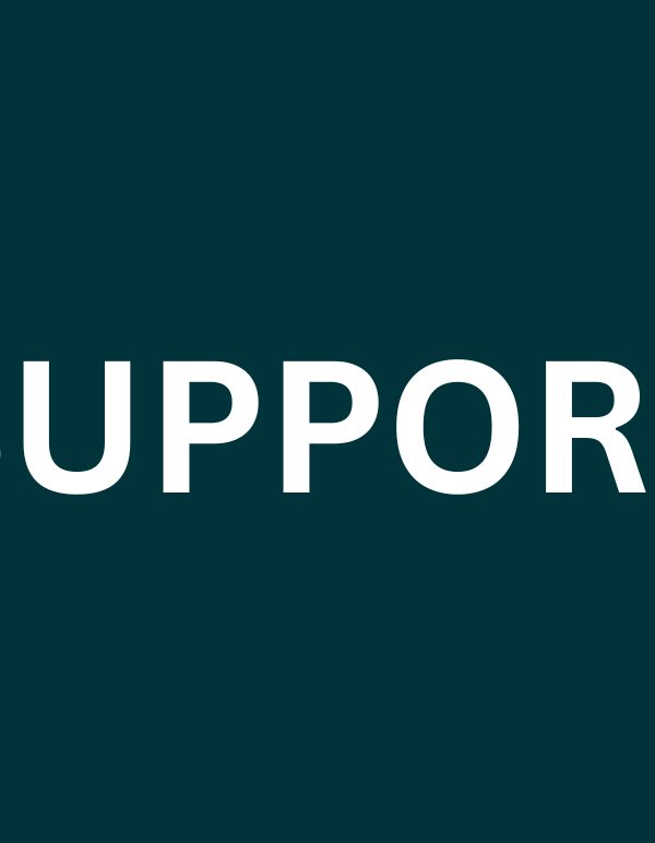 Green box with white text that reads support