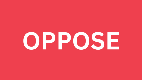 Green box with white text that reads oppose