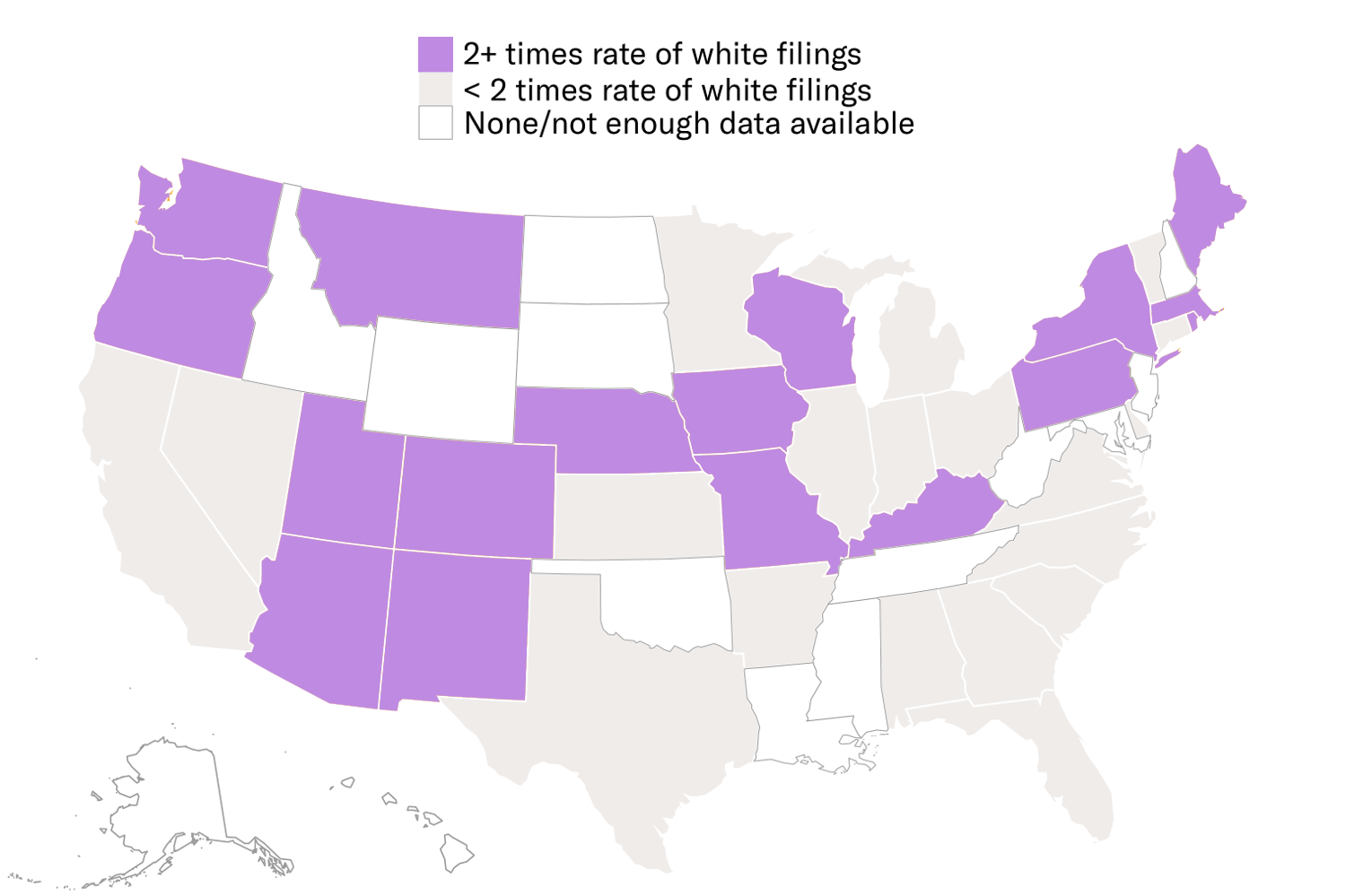 An ACLU National map from 2020 shows differences in eviction rates between Black women and white women.