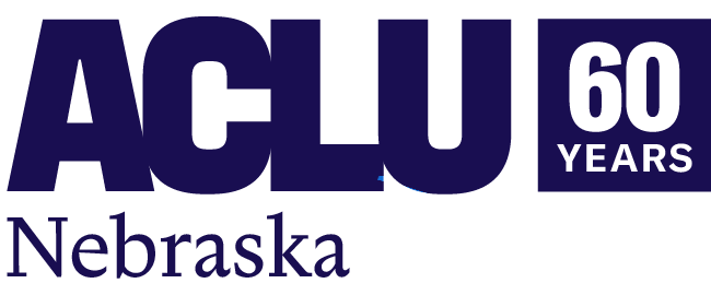 The ACLU of Nebraska 60th anniversary logo in navy.