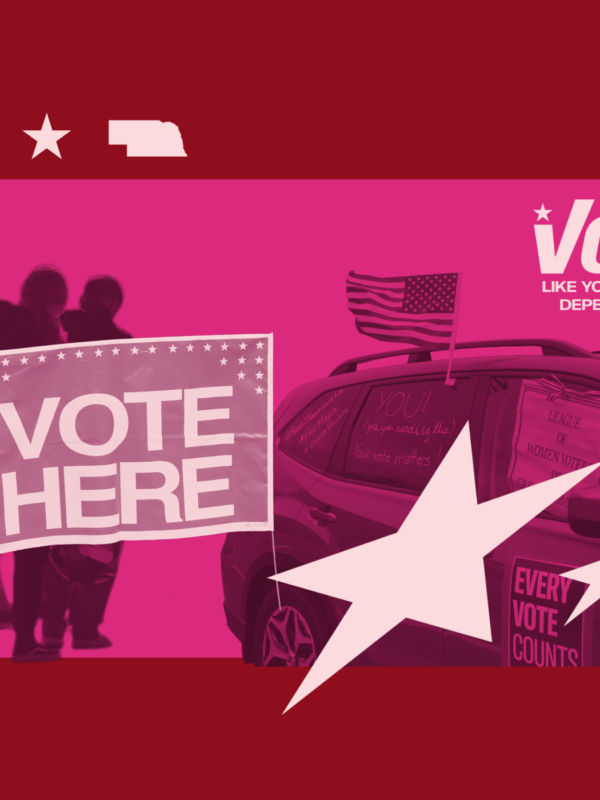 A graphic with imagery of stars and voting images.