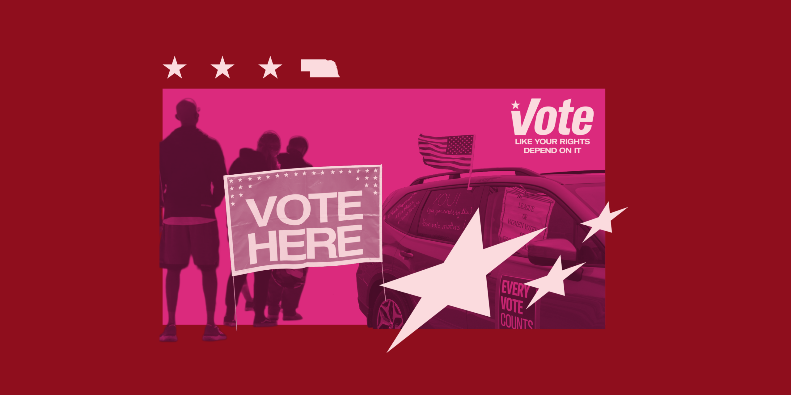 A graphic with imagery of stars and voting images.