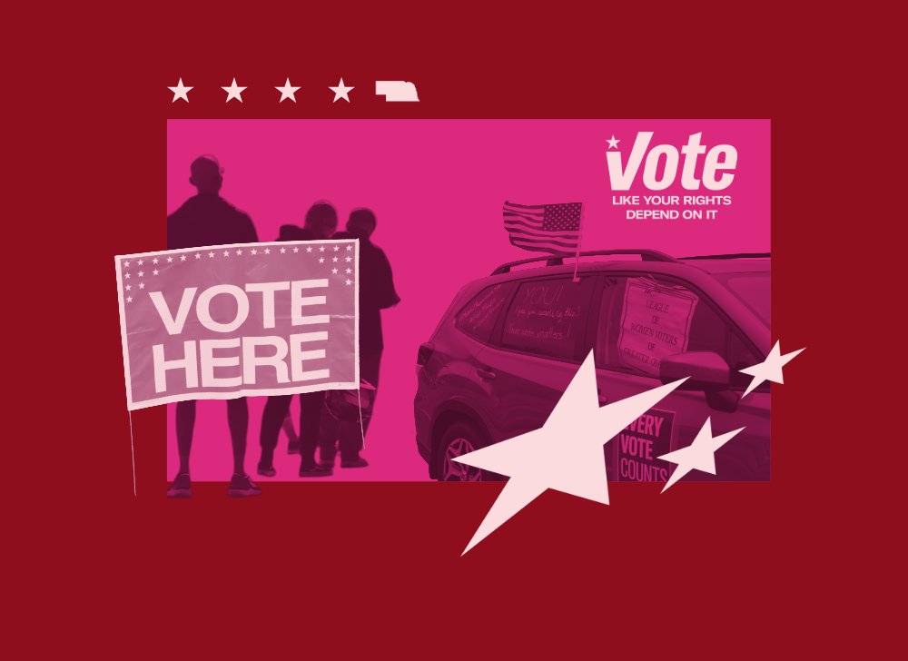 Voting imagery accompanies a graphic reading vote like your rights depend on it.