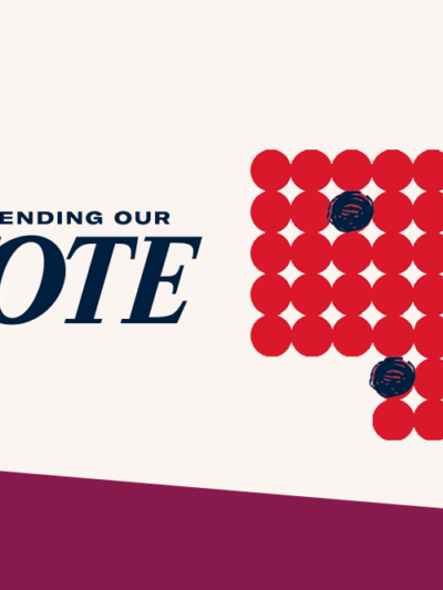 A stylized graphic shows the state and reads Defending Our Vote.