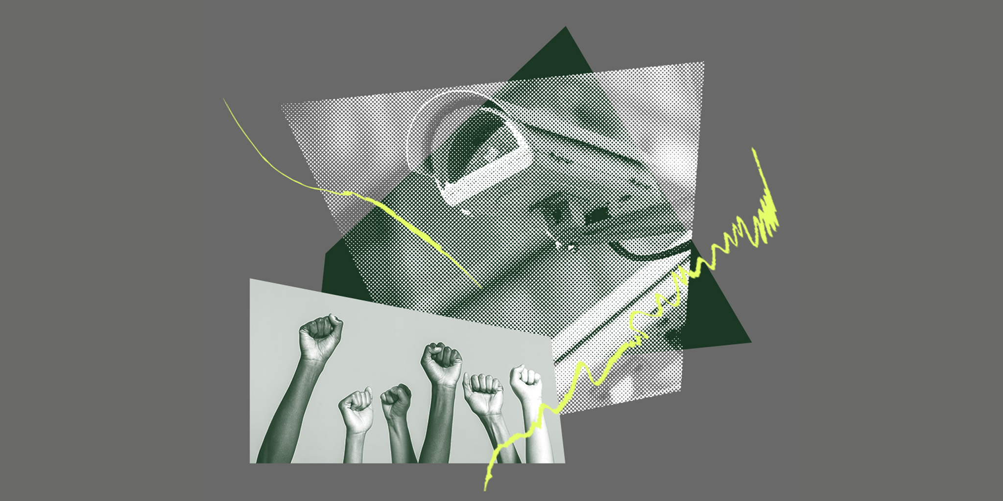 A stylized graphic shows a Flock camera and arms raised in protest.