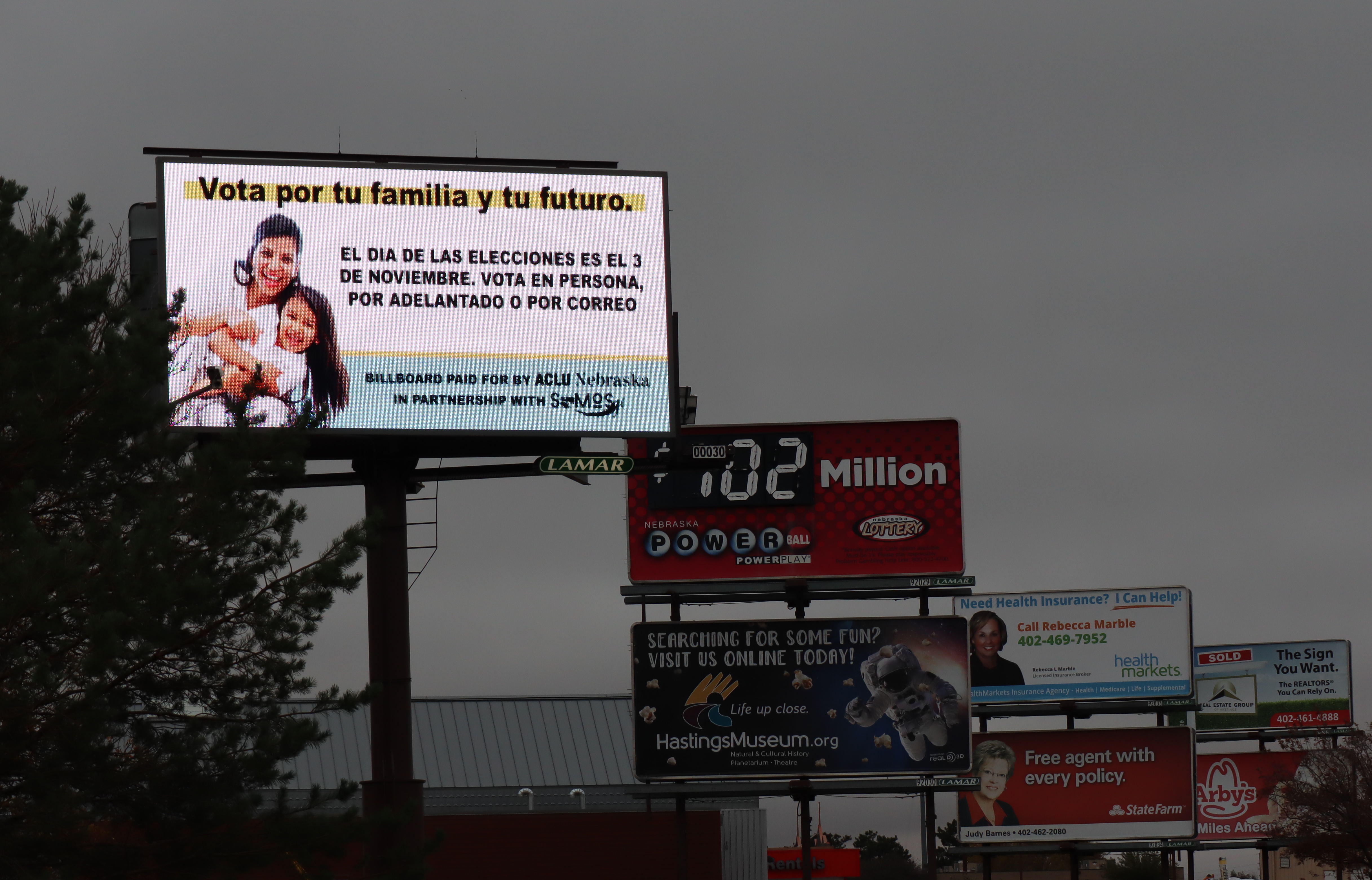 A billboard in Hastings, Nebraska encourages readers to be voters.