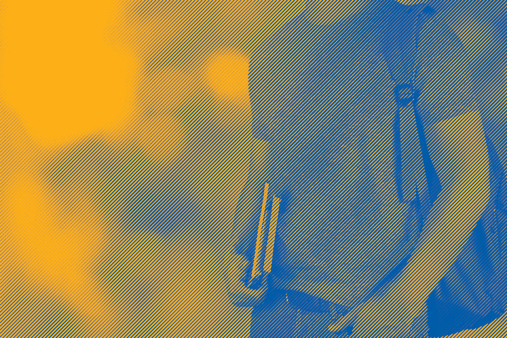 Stylized photo of college aged male with backpack and books