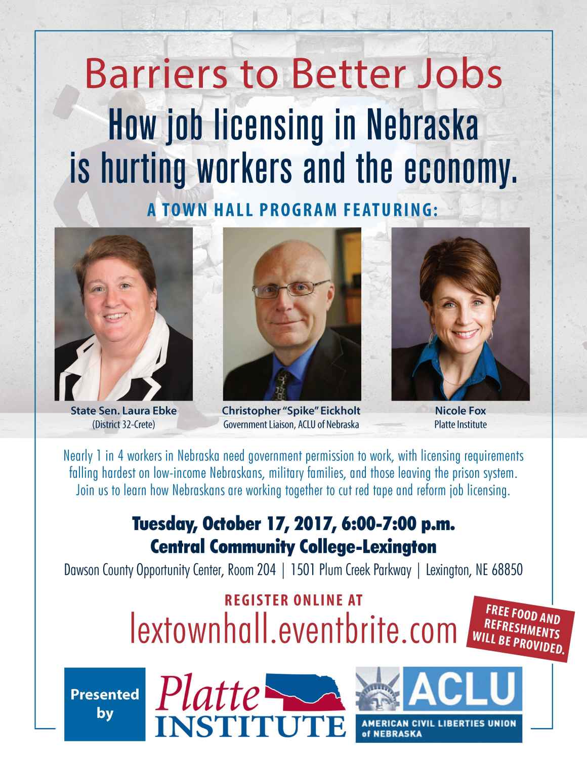 Flyer for Barriers to Better Jobs Townhall - Lexington