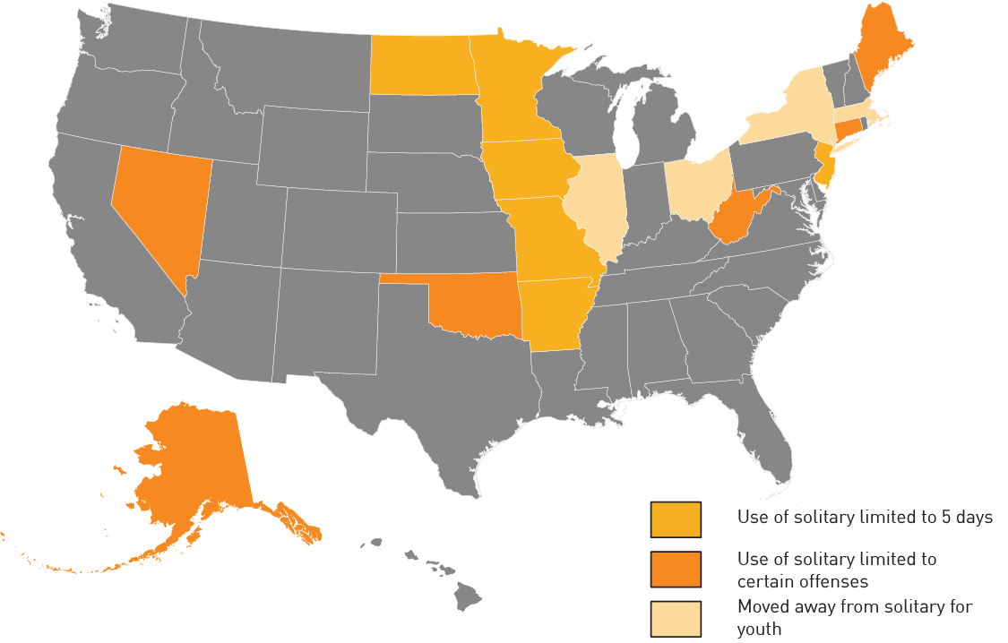 Map of states that have reformed juvenile solitary