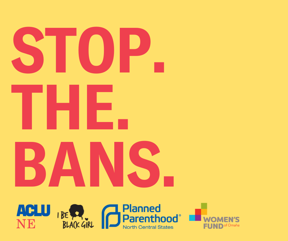 A yellow graphic reads "Stop. The. Bans."