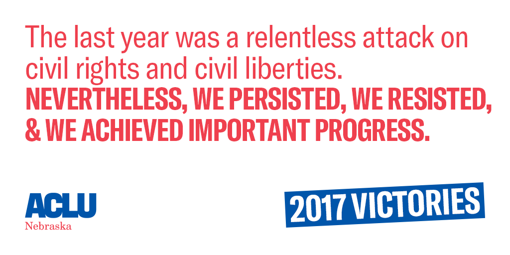 Text: The last year was a relentless attack on civil rights and civil liberties. Nevertheless, we persisted, we resisted, & we achieved important progress. Thank you.