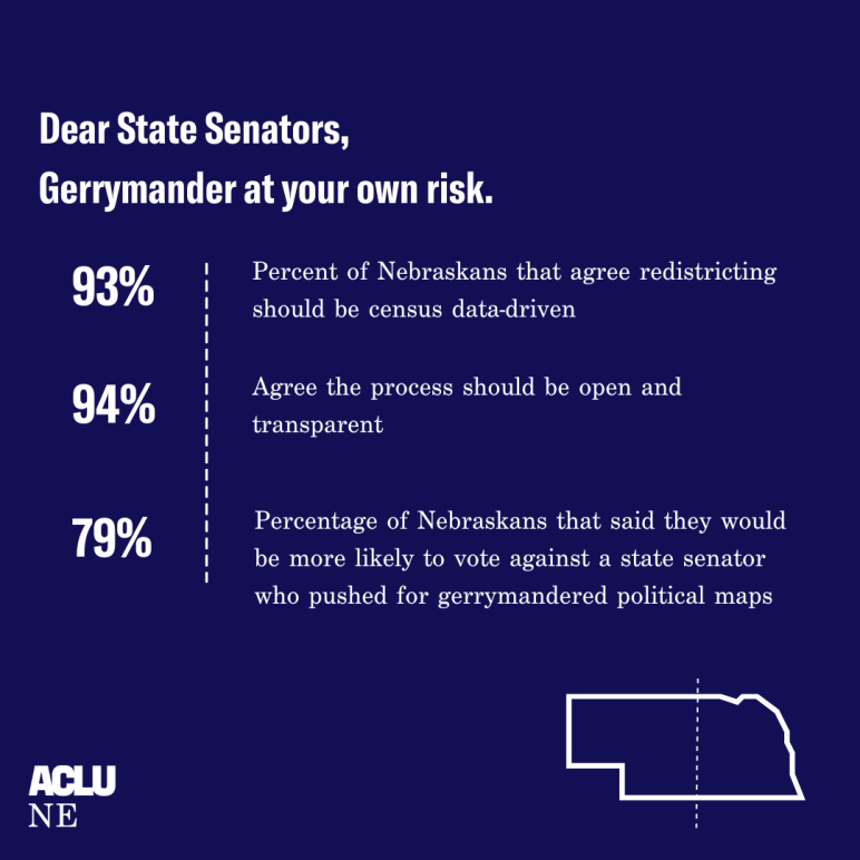 A graphic reading, "Dear State Senators, gerrymander at your own risk."