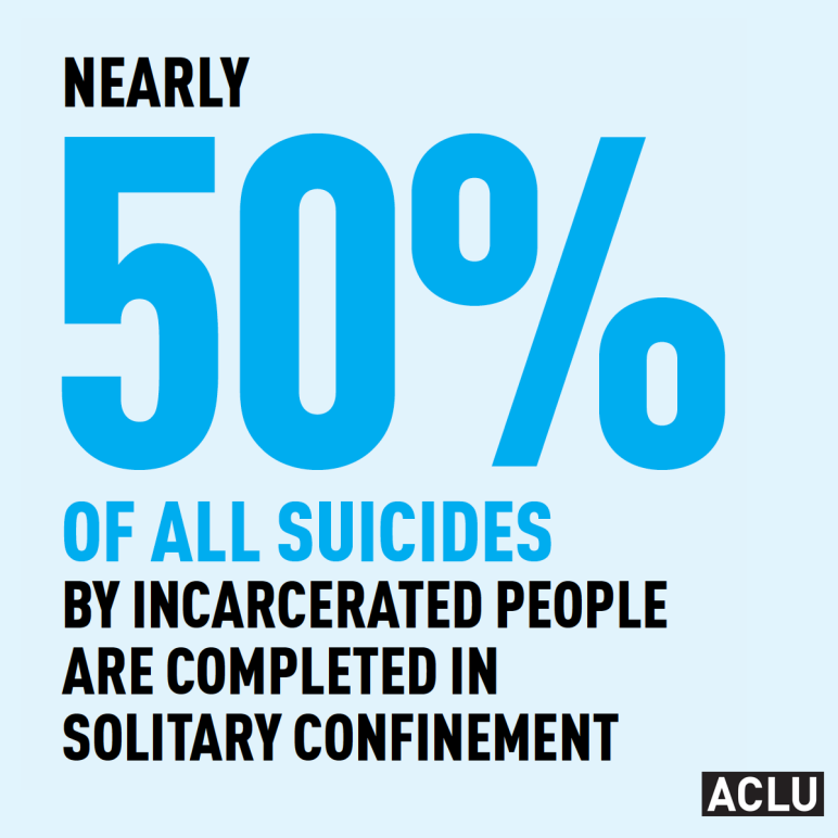Nearly 50% of all suicides by incarcerated people are completed in solitary confinement.
