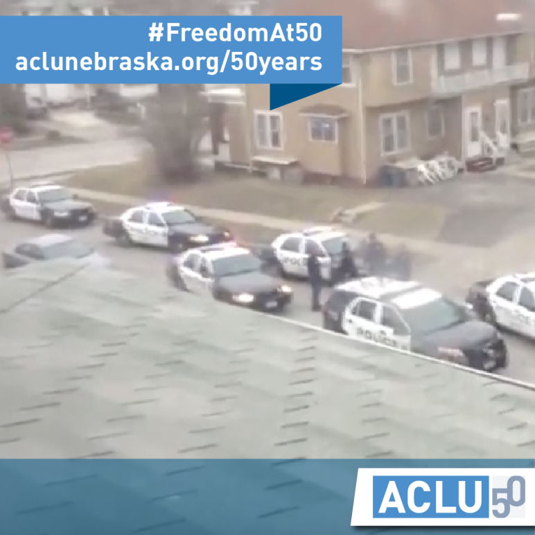 ACLU of NE 50th Anniversary Image - Police Outside Johnson Family