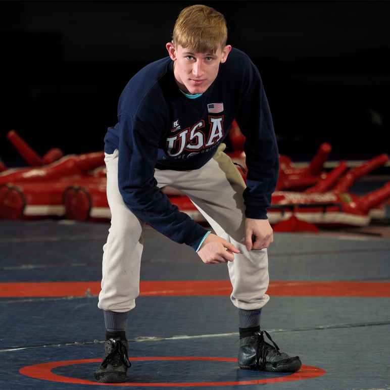 Paul poses for a photograph at Legends of Gold Wrestling, where he is training for the Deaflympics.